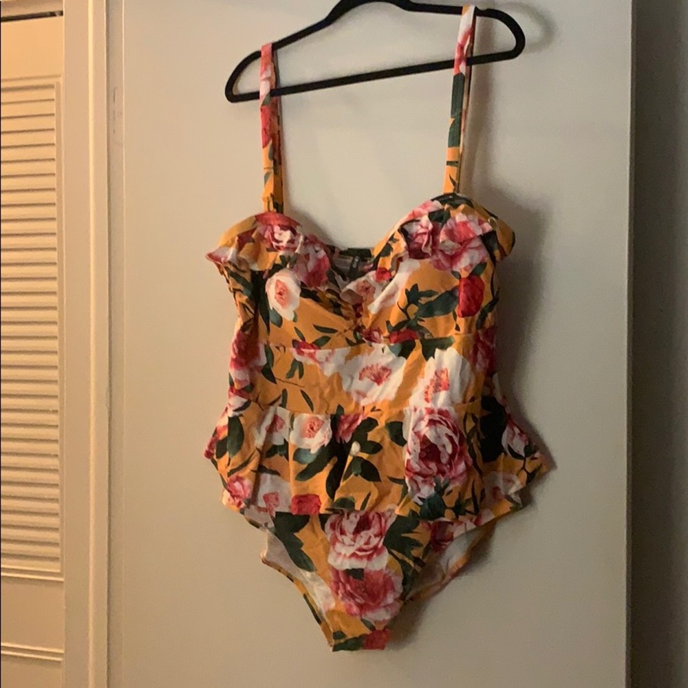 Yellow Floral Peplum Torrid Swimsuit